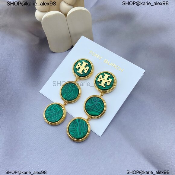 Tory Burch Jewelry - Tory Burch Triple Button Drop Statement Earrings - Semiprecious Green Lapis